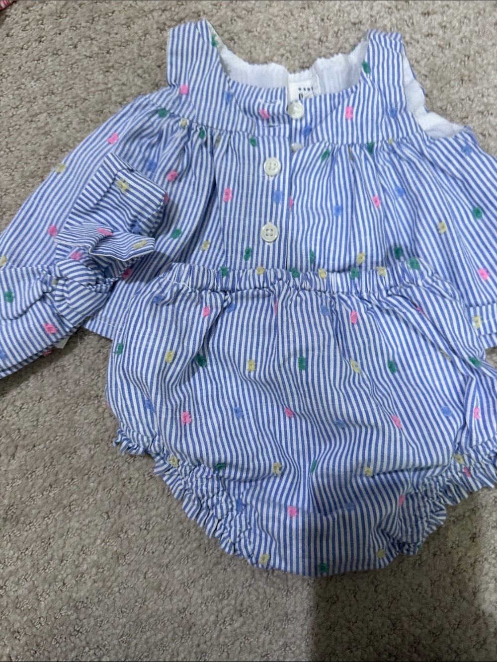GAP Blue-and-White Striped Baby Romper with diaper cover and bow